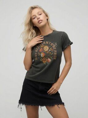 Anthropologie Cris RUIZ -MAY ALL PLANTS BE FREE Gray Cuffed Sleeve- NWT